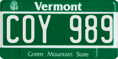 VT license plate COY989