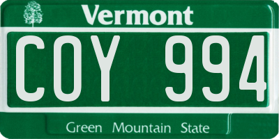 VT license plate COY994