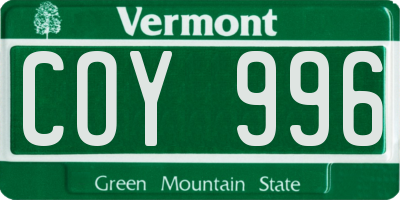 VT license plate COY996