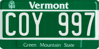 VT license plate COY997