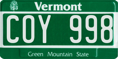 VT license plate COY998