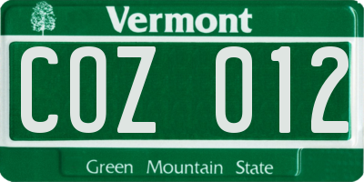 VT license plate COZ012