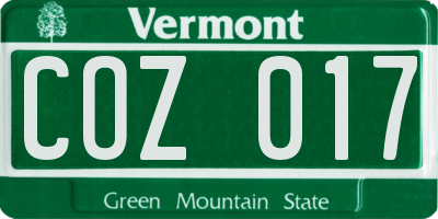 VT license plate COZ017