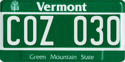 VT license plate COZ030