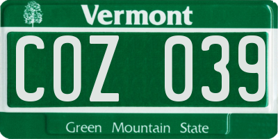 VT license plate COZ039