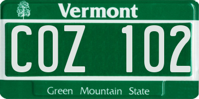 VT license plate COZ102