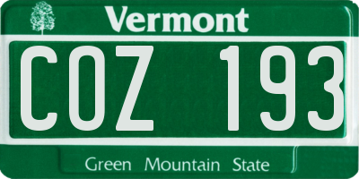 VT license plate COZ193