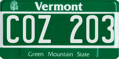 VT license plate COZ203
