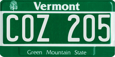 VT license plate COZ205