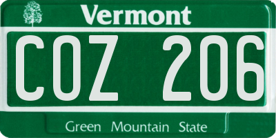 VT license plate COZ206