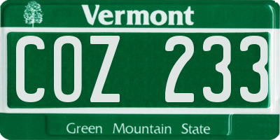 VT license plate COZ233