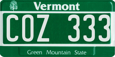 VT license plate COZ333