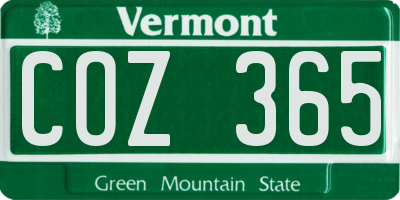VT license plate COZ365