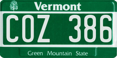 VT license plate COZ386