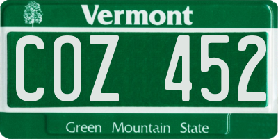 VT license plate COZ452