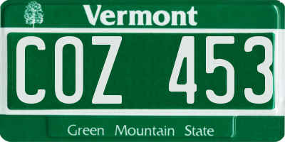 VT license plate COZ453