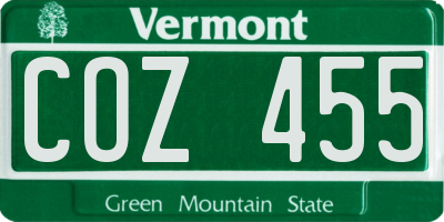 VT license plate COZ455