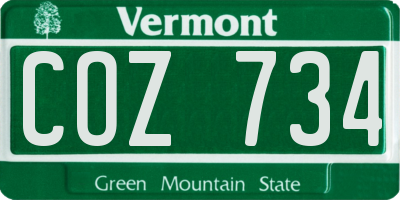 VT license plate COZ734