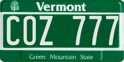 VT license plate COZ777