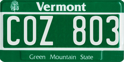 VT license plate COZ803