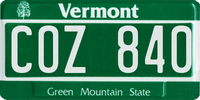 VT license plate COZ840