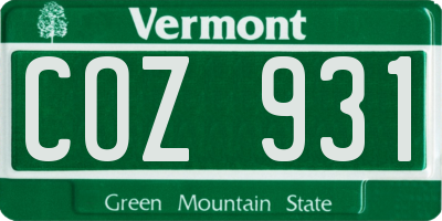 VT license plate COZ931