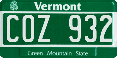 VT license plate COZ932