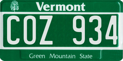 VT license plate COZ934