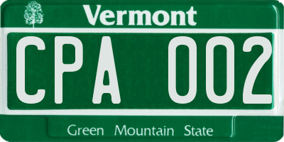 VT license plate CPA002