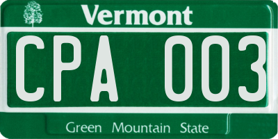 VT license plate CPA003