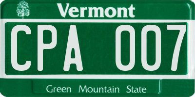 VT license plate CPA007
