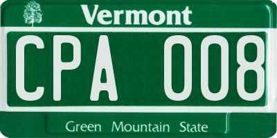 VT license plate CPA008