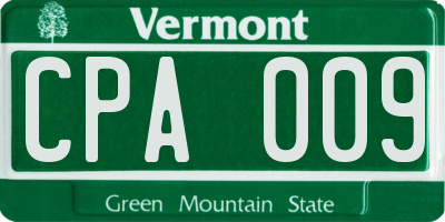 VT license plate CPA009