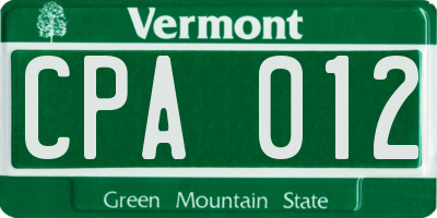 VT license plate CPA012