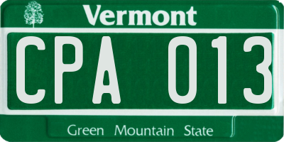 VT license plate CPA013
