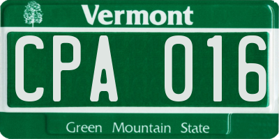 VT license plate CPA016