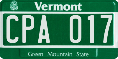 VT license plate CPA017