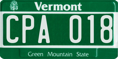 VT license plate CPA018