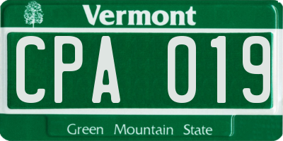 VT license plate CPA019