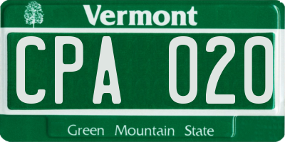 VT license plate CPA020
