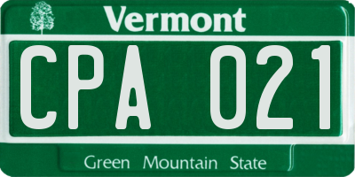 VT license plate CPA021