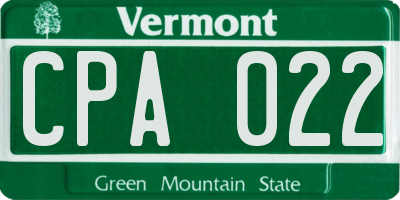 VT license plate CPA022