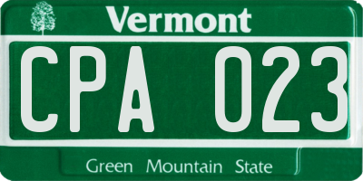 VT license plate CPA023