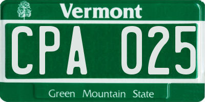 VT license plate CPA025