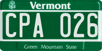VT license plate CPA026