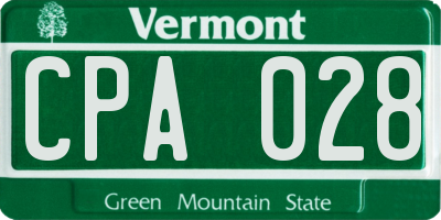 VT license plate CPA028
