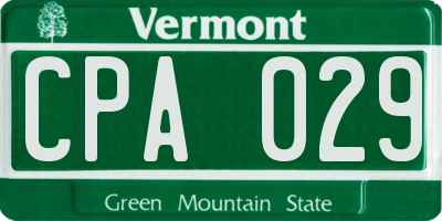 VT license plate CPA029
