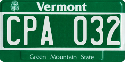 VT license plate CPA032