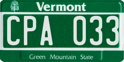 VT license plate CPA033