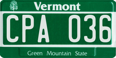 VT license plate CPA036